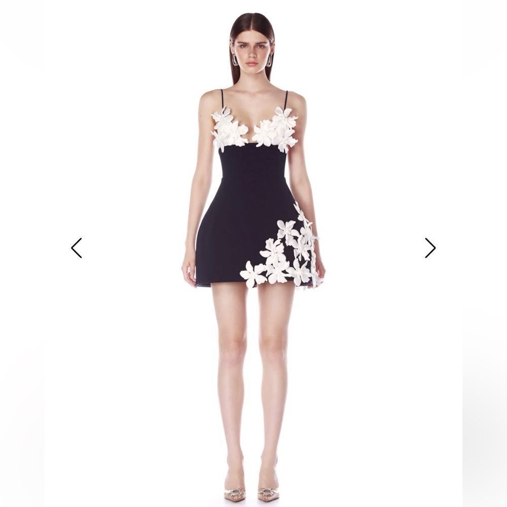 NEW BRONX AND BANCO EMMA MINI Black and White Floral Appliqué Mini Dress